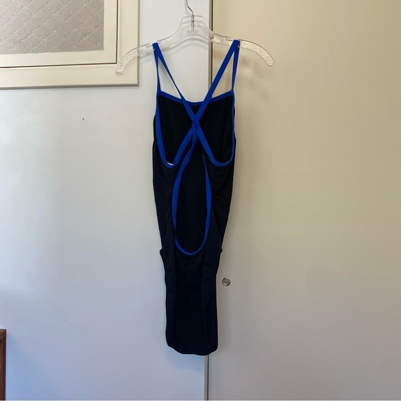 Black One Piece Speedo Swimsuit with Blue Trim - Picture 4 of 7